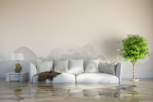 flooded living room with couch