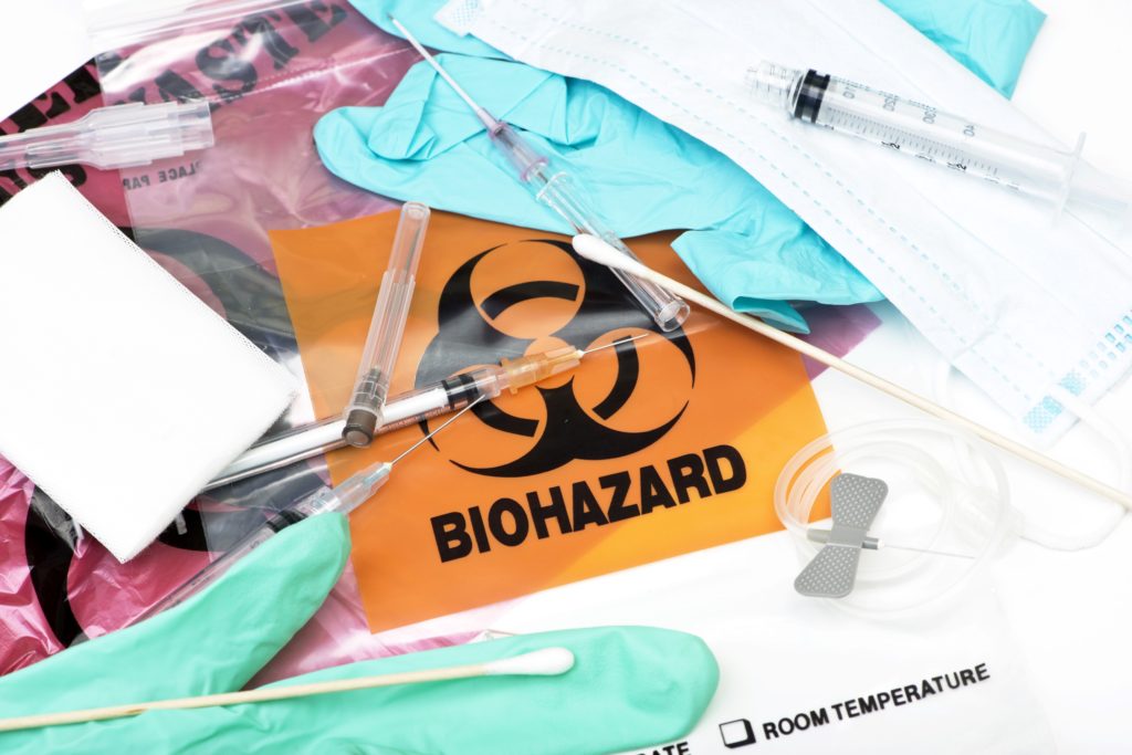 biohazard bag and needle